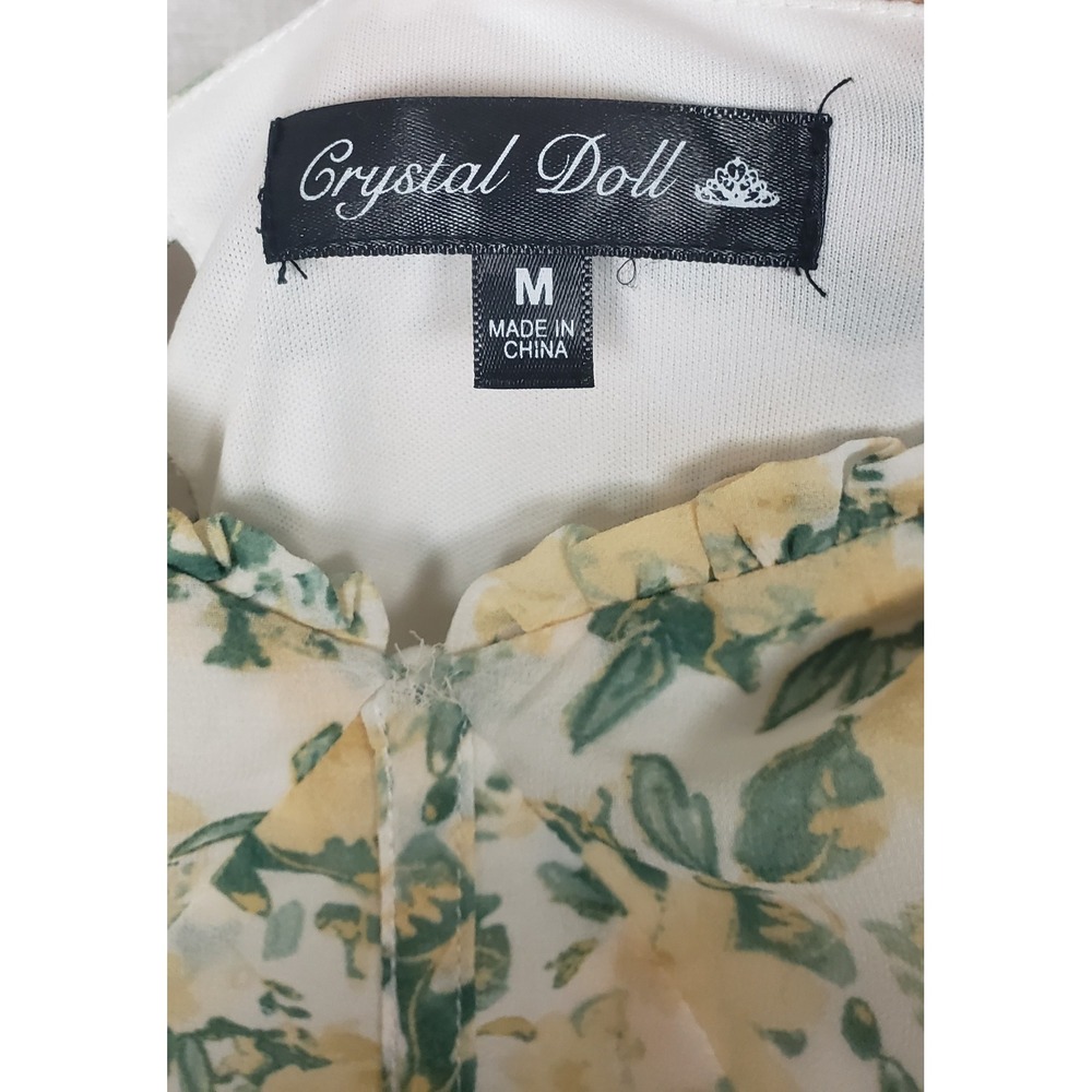Crystal Doll Yellow Garden Floral Tiered Maxi Dress Lace Up Back Ruffle Trim M - Picture 5 of 12